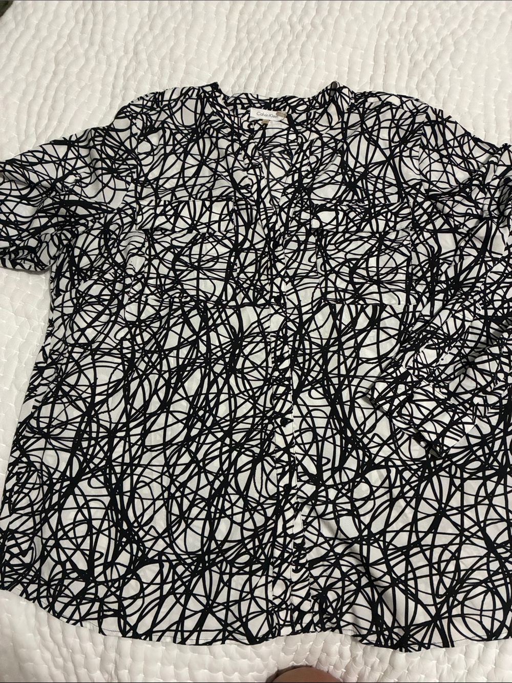 Calvin Klein Black & White Scribble Print Top 1x